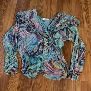 Melody Ann Fashions Vintage Ruffle Blouse Cotton Candy Art Y2k Sequin Watercolor